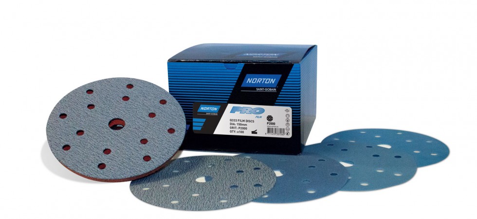 Abrasive disc product photography with packaging