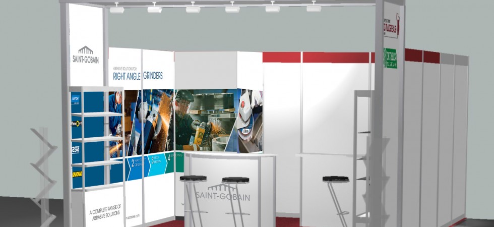 Creation of wall graphics for abrasives 1/2 of an exhibition stand for a large German fair.